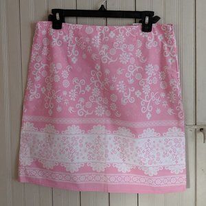 Pink and white floral mini skirt w darts
